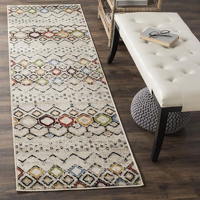 SAFAVIEH Amsterdam Collection Runner Rug - 2'3" x 10', Ivory & Multi, Moroccan Boho Design, Non-Shedding & Easy Care, Ideal for High Traffic Areas in Living Room, Bedroom (AMS108K)