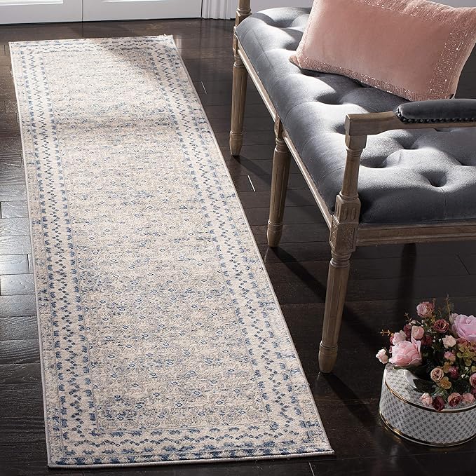 SAFAVIEH Brentwood Collection Runner Rug - 2' x 12', Light Grey & Blue, Traditional Oriental Distressed Design, Non-Shedding & Easy Care, Ideal for High Traffic Areas in Living Room, Bedroom (BNT899G)