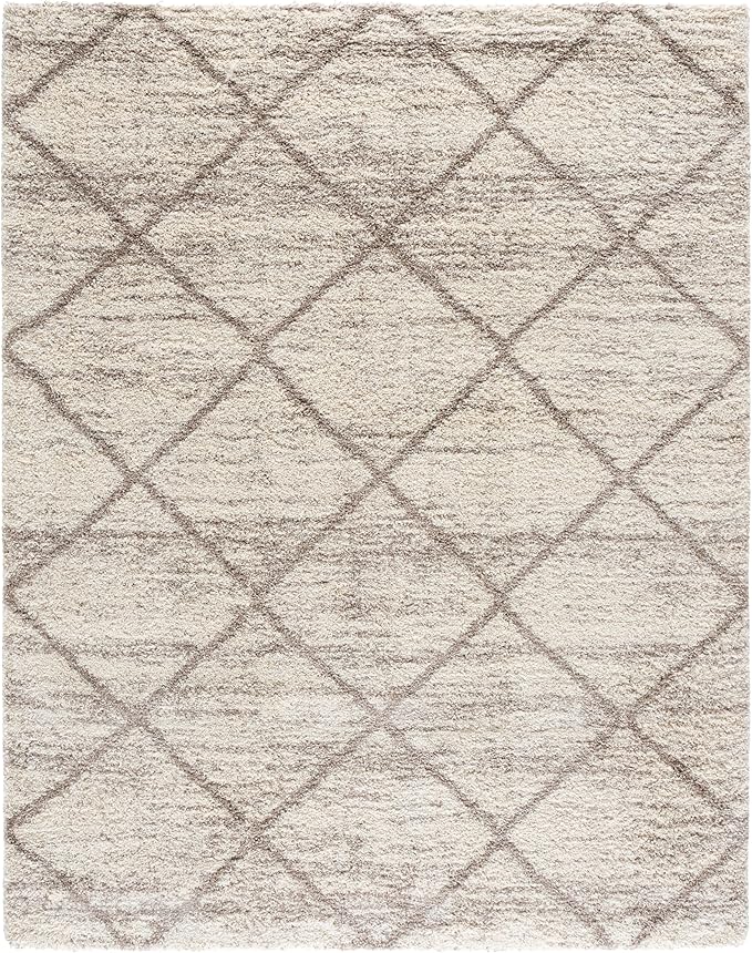 SAFAVIEH Hudson Shag Collection Area Rug - 10' x 14', Multi Ivory & Beige, Modern Trellis Design, Non-Shedding & Easy Care, 2-inch Thick Ideal for High Traffic Areas in Living Room, Bedroom (SGH281H)