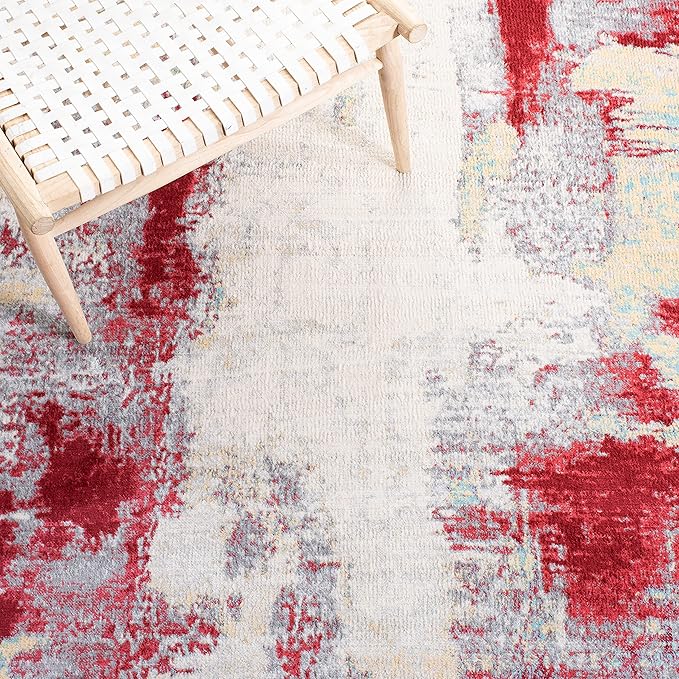 SAFAVIEH Jasper Collection Accent Rug - 4' x 6', Red & Ivory, Modern Abstract Design, Non-Shedding & Easy Care, Ideal for High Traffic Areas in Entryway, Living Room, Bedroom (JSP101Q)