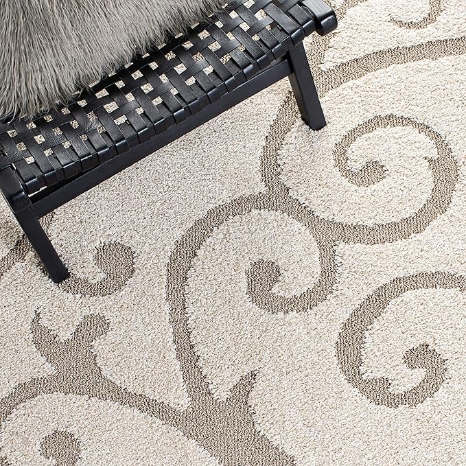 SAFAVIEH Florida Shag Collection Area Rug - 6' x 9', Ivory & Beige, Scroll Design, Non-Shedding & Easy to Clean, High-Low Plush Pile, Ideal for Living Room, Bedroom, Dining Space (SG455-13LT)