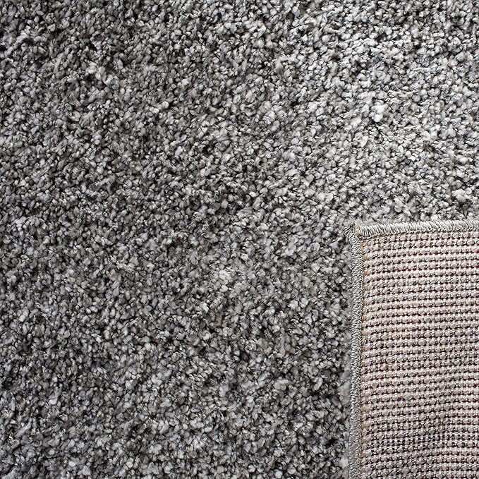SAFAVIEH Santa Monica Shag Collection 6'7" x 9'6" Silver SGN725 Solid Non-Shedding Living Room Bedroom Dining Room Entryway Plush 2-inch Thick Area Rug