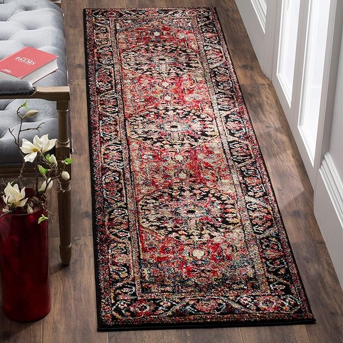 SAFAVIEH Vintage Hamadan Collection Runner Rug - 2'3" x 20', Red & Multi, Oriental Traditional Persian Design, Non-Shedding & Easy Care, Ideal for High Traffic Areas in Living Room, Bedroom (VTH215A)