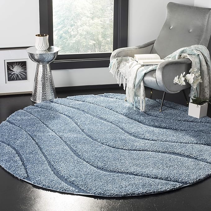 SAFAVIEH Florida Shag Collection Area Rug - 4' Round, Light Blue & Blue, Non-Shedding & Easy Care, 1.2-inch Thick Ideal for High Traffic Areas in Living Room, Bedroom (SG472-6065)