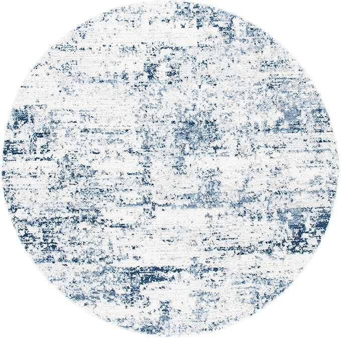 SAFAVIEH Amelia Collection Area Rug - 9' Round, Ivory & Navy, Modern Abstract Design, Non-Shedding & Easy Care, Ideal for High Traffic Areas in Living Room, Bedroom (ALA700B)