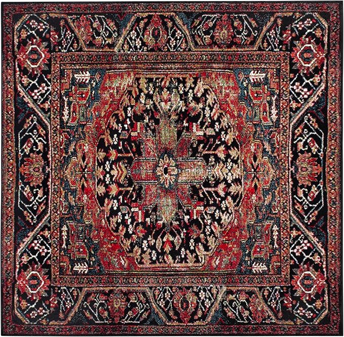 SAFAVIEH Vintage Hamadan Collection Area Rug - 11' Square, Red & Multi, Oriental Traditional Persian Design, Non-Shedding & Easy Care, Ideal for High Traffic Areas in Living Room, Bedroom (VTH215A)