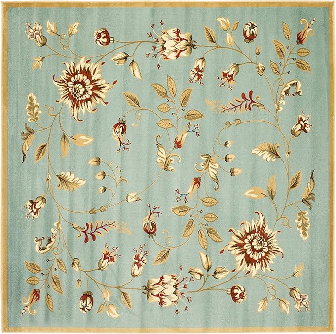SAFAVIEH Lyndhurst Collection Area Rug - 6'7" Square, Blue & Multi, Traditional Floral Design, Non-Shedding & Easy Care, Ideal for High Traffic Areas in Living Room, Bedroom (LNH552-6591)