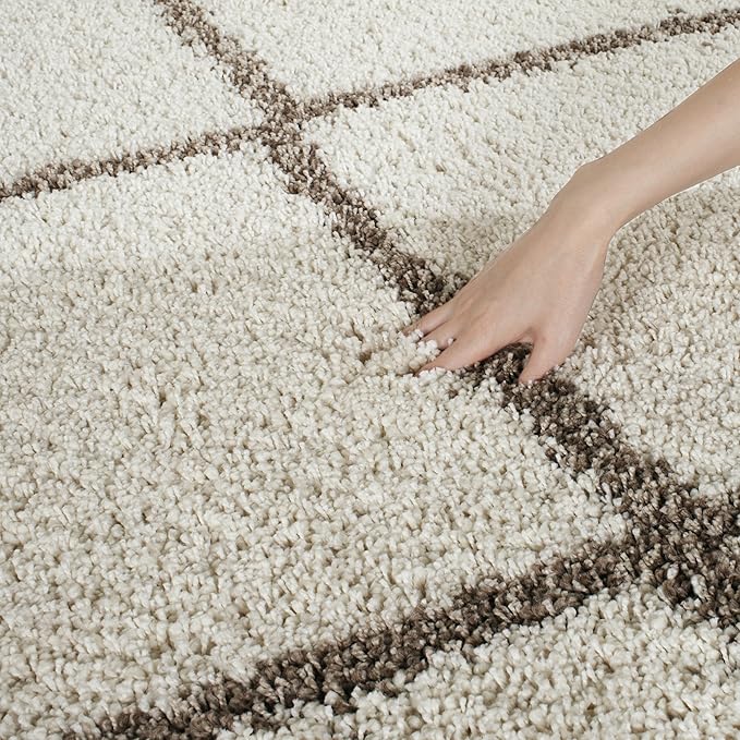 SAFAVIEH Hudson Shag Collection Area Rug - 11' Square, Ivory & Beige, Modern Trellis Design, Non-Shedding & Easy Care, 2-inch Thick Ideal for High Traffic Areas in Living Room, Bedroom (SGH281D)