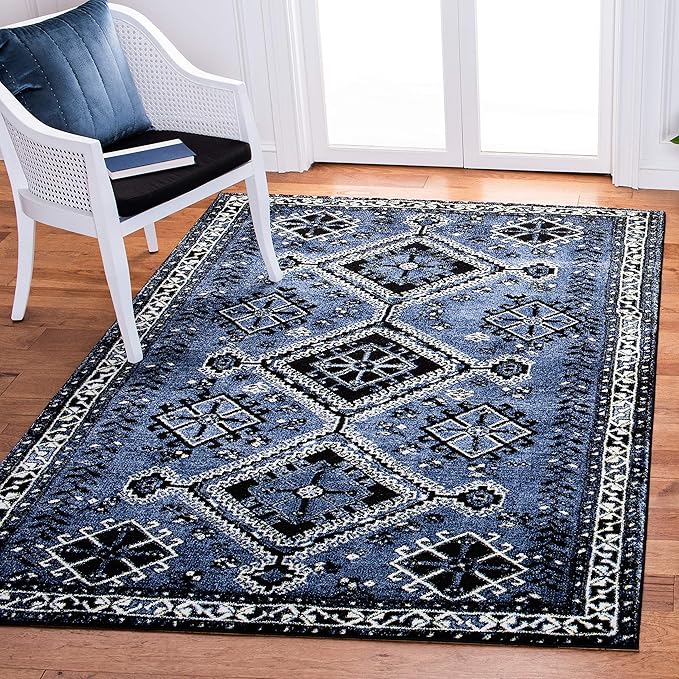SAFAVIEH Vintage Hamadan Collection Accent Rug - 4' x 6', Blue & Black, Oriental Distressed Design, Non-Shedding & Easy Care, Ideal for High Traffic Areas in Entryway, Living Room, Bedroom (VTH293M)