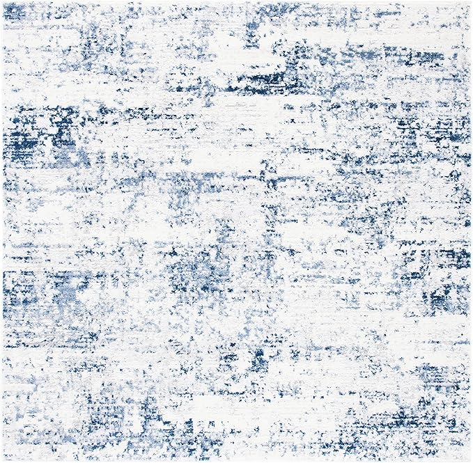 SAFAVIEH Amelia Collection Area Rug - 5'3" Square, Ivory & Navy, Modern Abstract Design, Non-Shedding & Easy Care, Ideal for High Traffic Areas in Living Room, Bedroom (ALA700B)