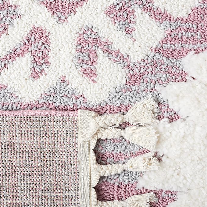 SAFAVIEH Moroccan Tassel Shag Collection Accent Rug - 3' x 5', Pink & Ivory, Non-Shedding & Easy Care, 2-inch Thick Ideal for High Traffic Areas in Entryway, Living Room, Bedroom (MTS652U)