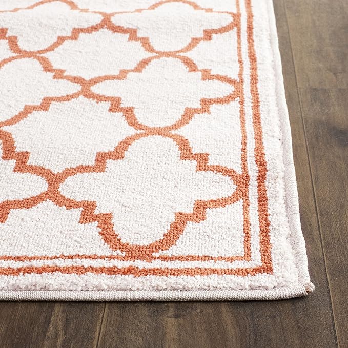 SAFAVIEH Amherst Collection Runner Rug - 2'3" x 9', Beige & Orange, Moroccan Trellis Design, Non-Shedding & Easy Care, Ideal for High Traffic Areas in Living Room, Bedroom (AMT422F)