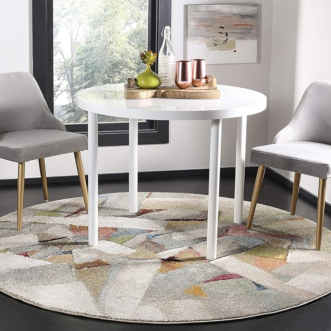 SAFAVIEH Porcello Collection 8' Round Grey/Multi PRL6937B Modern Abstract Non-Shedding Living Room Bedroom Area Rug
