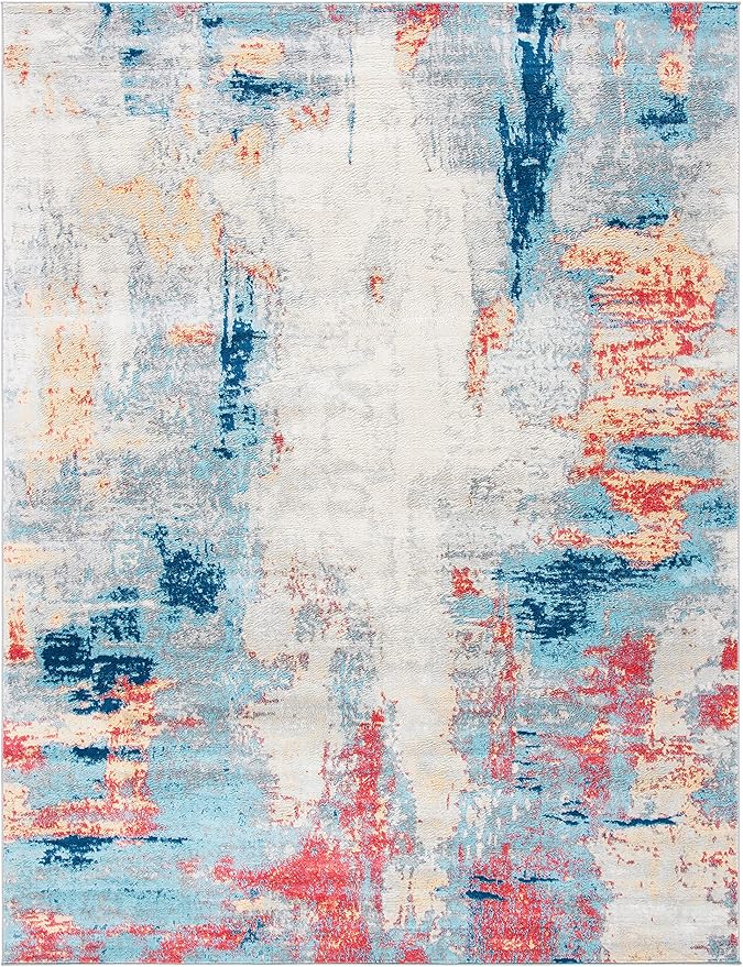SAFAVIEH Jasper Collection X-Large Area Rug - 12' x 15', Grey & Red, Modern Abstract Design, Non-Shedding & Easy Care, Ideal for High Traffic Areas in Living Room, Bedroom (JSP101C)
