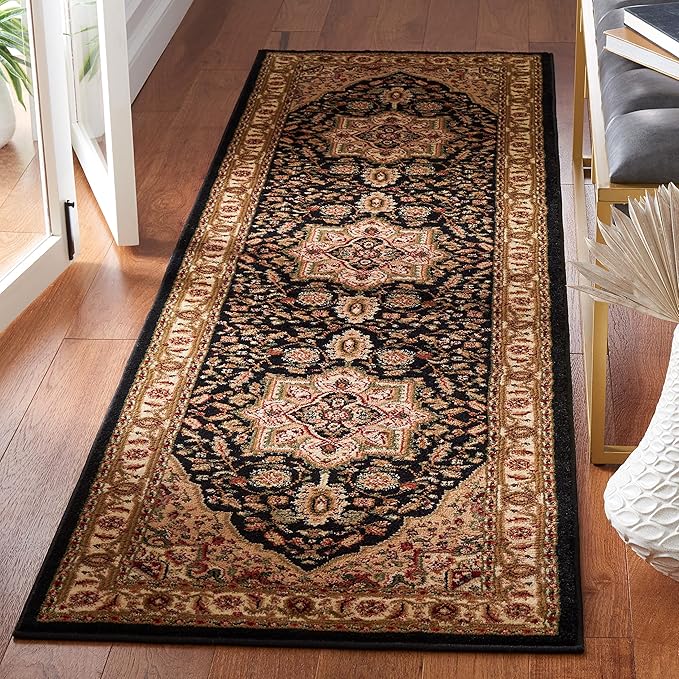 SAFAVIEH Lyndhurst Collection Runner Rug - 2'3" x 8', Black & Beige, Traditional Oriental Design, Non-Shedding & Easy Care, Ideal for High Traffic Areas in Living Room, Bedroom (LNH330Z)