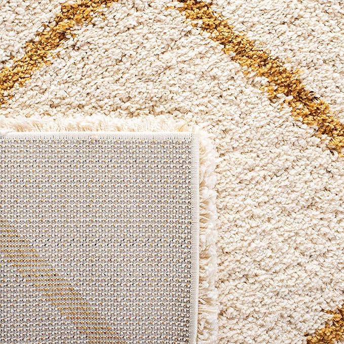 SAFAVIEH Hudson Shag Collection Accent Rug - 4' x 6', Ivory & Gold, Modern Trellis Design, Non-Shedding & Easy Care, 2-inch Thick Ideal for High Traffic Areas in Foyer, Living Room, Bedroom (SGH281E)