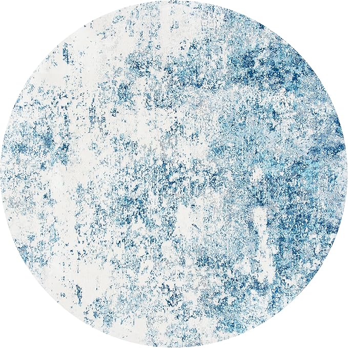 SAFAVIEH Brentwood Collection 5' Round Ivory/Navy BNT822B Modern Abstract Non-Shedding Living Room Bedroom Area Rug