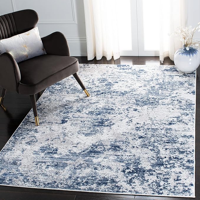 SAFAVIEH Amelia Collection Accent Rug - 3' x 5', Navy & Grey, Modern Abstract Design, Non-Shedding & Easy Care, Ideal for High Traffic Areas in Entryway, Living Room, Bedroom (ALA705N)