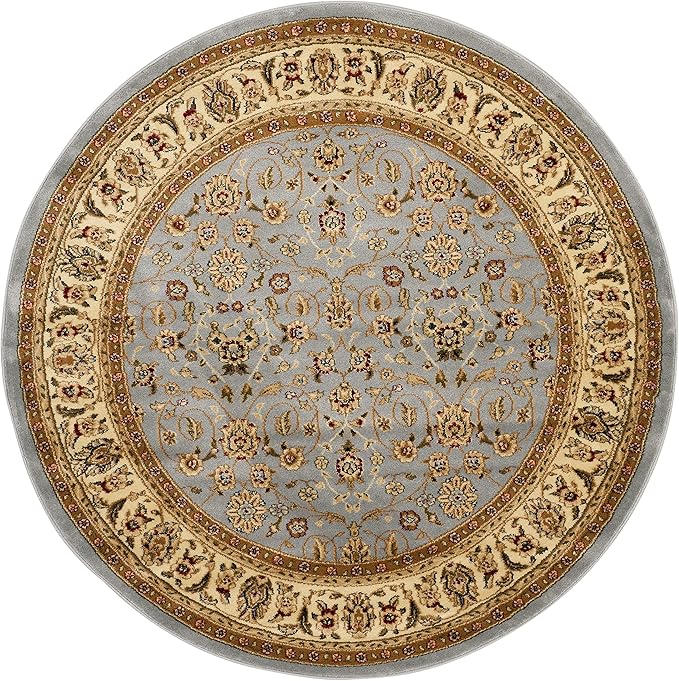 SAFAVIEH Lyndhurst Collection Area Rug - 9' Round, Light Blue & Ivory, Traditional Oriental Design, Non-Shedding & Easy Care, Ideal for High Traffic Areas in Living Room, Bedroom (LNH312B)