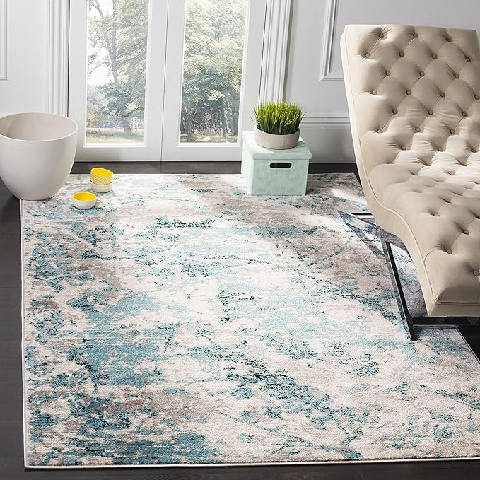 SAFAVIEH Skyler Collection 4' x 6' Blue/Ivory SKY186M Modern Abstract Non-Shedding Living Room Bedroom Accent Rug