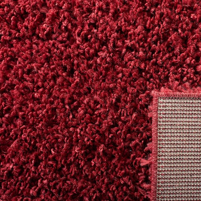 SAFAVIEH August Shag Collection Area Rug - 6'7" Square, Red, Solid Design, Non-Shedding & Easy Care, 1.5-inch Thick Ideal for High Traffic Areas in Living Room, Bedroom (AUG200Q)