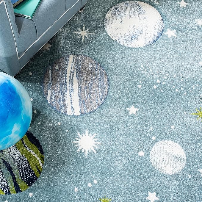 SAFAVIEH Carousel Kids Collection Runner Rug - 2'3" x 12', Teal & Ivory, Non-Shedding & Easy Care, Ideal for High Traffic Areas for Boys & Girls in Playroom, Nursery, Bedroom (CRK103J)