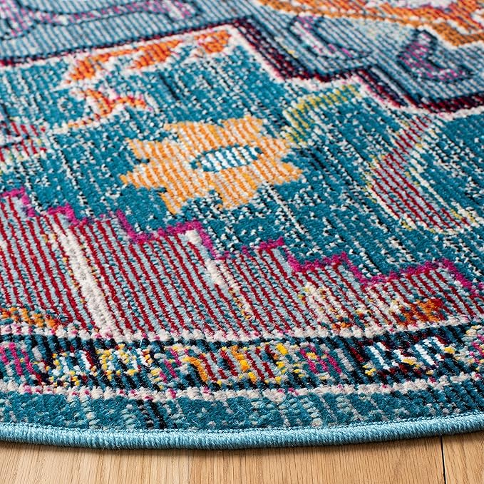 SAFAVIEH Crystal Collection 4' Round Teal / Rose CRS501T Boho Chic Oriental Medallion Distressed Non-Shedding Dining Room Entryway Foyer Living Room Bedroom Area Rug