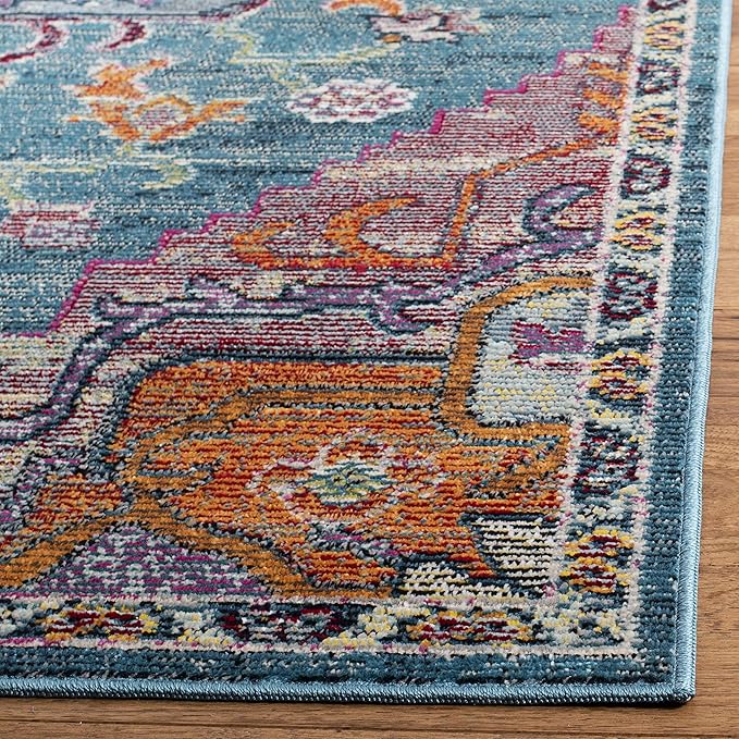 SAFAVIEH Crystal Collection Runner Rug - 2'2" x 15', Teal & Rose, Medallion Distressed Design, Non-Shedding & Easy Care, Ideal for High Traffic Areas in Living Room, Bedroom (CRS501T)