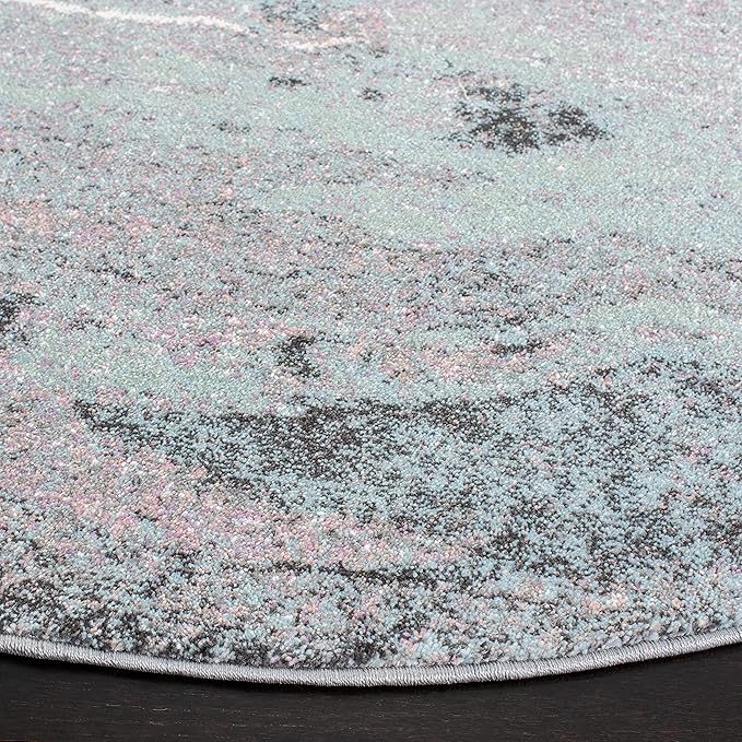 SAFAVIEH Glacier Collection 5'3" Round Pink / Blue GLA126U Modern Abstract Non-Shedding Dining Room Entryway Foyer Living Room Bedroom Area Rug