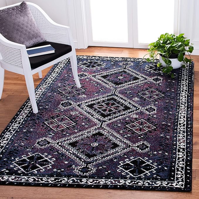 SAFAVIEH Vintage Hamadan Collection Accent Rug - 2'7" x 5', Purple & Black, Oriental Distressed Design, Non-Shedding & Easy Care, Ideal for High Traffic Areas in Foyer, Living Room, Bedroom (VTH293V)