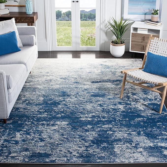 SAFAVIEH Brentwood Collection X-Large Area Rug - 12' x 18', Grey & Navy, Modern Abstract Design, Non-Shedding & Easy Care, Ideal for High Traffic Areas in Living Room, Bedroom (BNT822G)