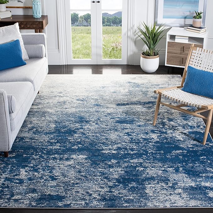 SAFAVIEH Brentwood Collection Area Rug - 8' x 10', Grey & Navy, Modern Abstract Design, Non-Shedding & Easy Care, Ideal for High Traffic Areas in Living Room, Bedroom (BNT822G)
