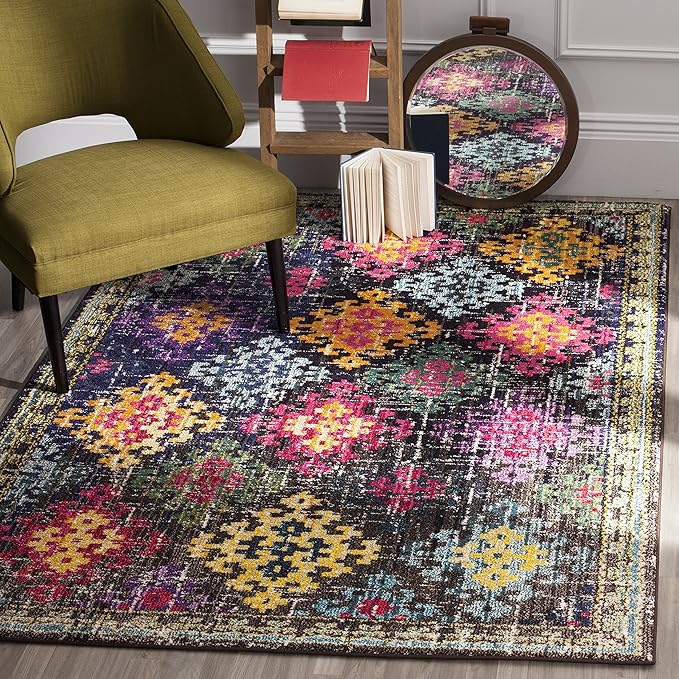 SAFAVIEH Monaco Collection Area Rug - 8' x 11', Multi, Boho Diamond Trellis Design, Non-Shedding & Easy Care, Ideal for High Traffic Areas in Living Room, Bedroom (MNC244F)