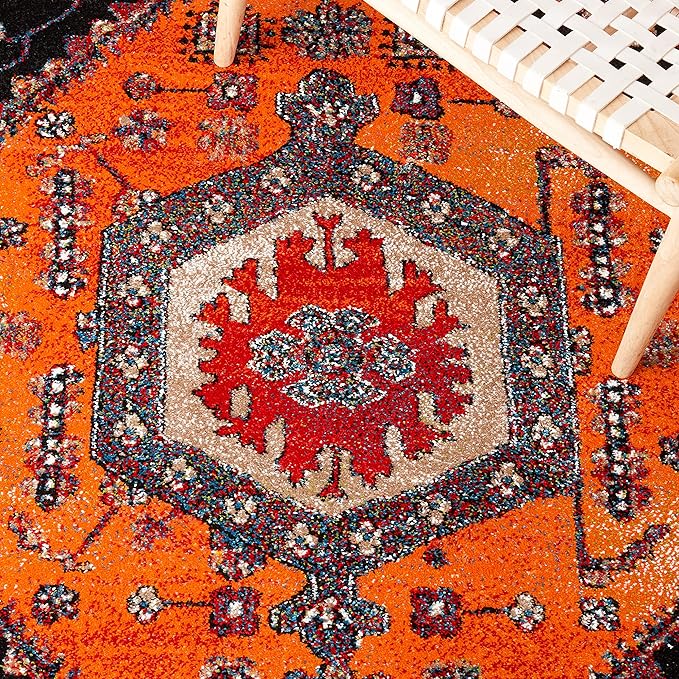 SAFAVIEH Vintage Hamadan Collection Area Rug - 5'3" x 7'6", Orange & Black, Traditional Oriental Design, Non-Shedding & Easy Care, Ideal for High Traffic Areas in Living Room, Bedroom (VTH204P)