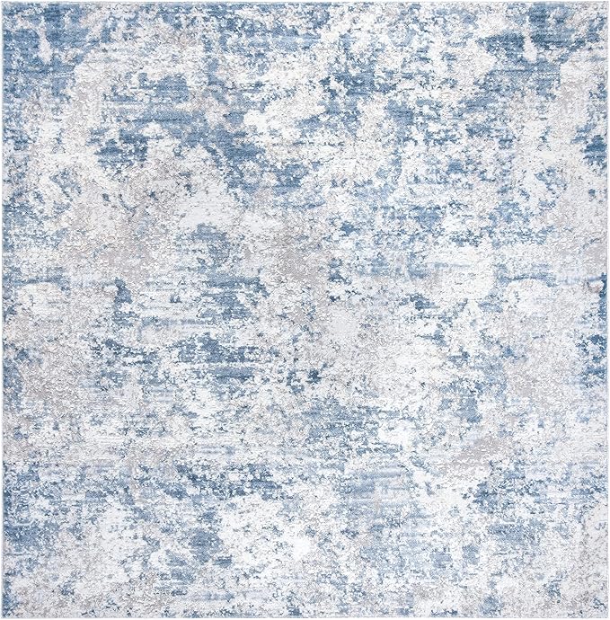 SAFAVIEH Amelia Collection Area Rug - 9' Square, Grey & Blue, Modern Abstract Design, Non-Shedding & Easy Care, Ideal for High Traffic Areas in Living Room, Bedroom (ALA705F)