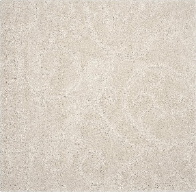 SAFAVIEH Florida Shag Collection Area Rug - 6'7" Square, Cream & Cream, Scroll Design, Non-Shedding & Easy to Clean, High-Low Plush Pile, Ideal for Living Room, Bedroom, Dining Space (SG455-1111)