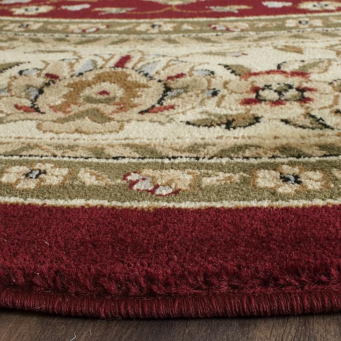 SAFAVIEH Lyndhurst Collection Area Rug - 8' Round, Red & Ivory, Traditional Oriental Design, Non-Shedding & Easy Care, Ideal for High Traffic Areas in Living Room, Bedroom (LNH312A)