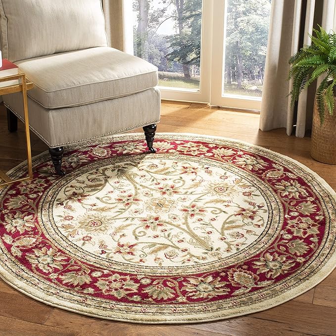 SAFAVIEH Lyndhurst Collection Area Rug - 3'3" Round, Ivory & Red, Traditional Oriental Design, Non-Shedding & Easy Care, Ideal for High Traffic Areas in Living Room, Bedroom (LNH212K)