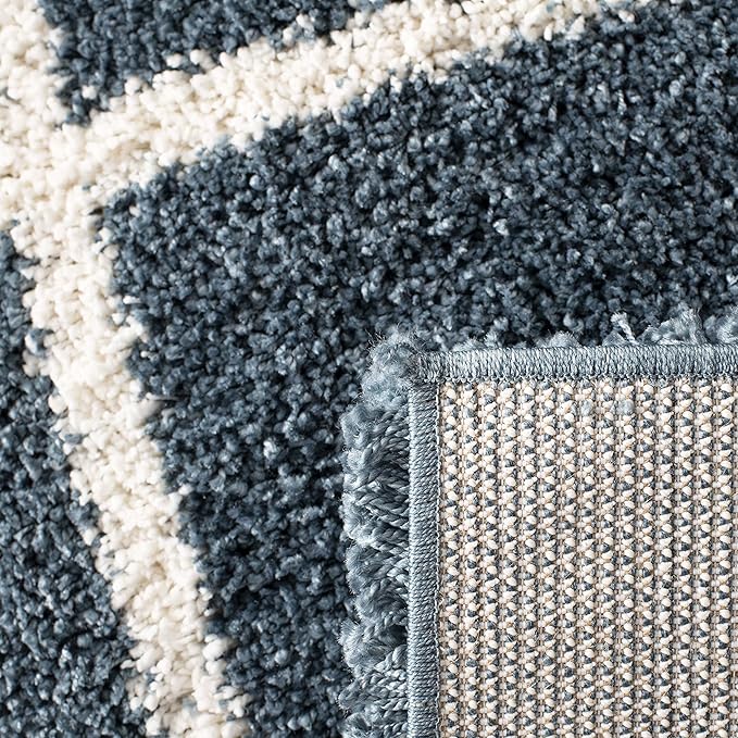 SAFAVIEH Hudson Shag Collection Runner Rug - 2'3" x 12', Slate Blue & Ivory, Trellis Design, Non-Shedding & Easy Care, 2-inch Thick Ideal for High Traffic Areas in Living Room, Bedroom (SGH281L)