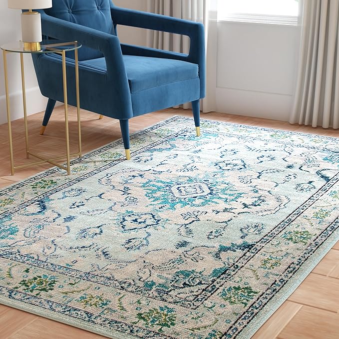 SAFAVIEH Monaco Collection Runner Rug - 2'2" x 14', Light Blue & Ivory, Non-Shedding & Easy Care, Ideal for High Traffic Areas in Living Room, Hallway, Foyer, Bedroom (MNC243K-214)