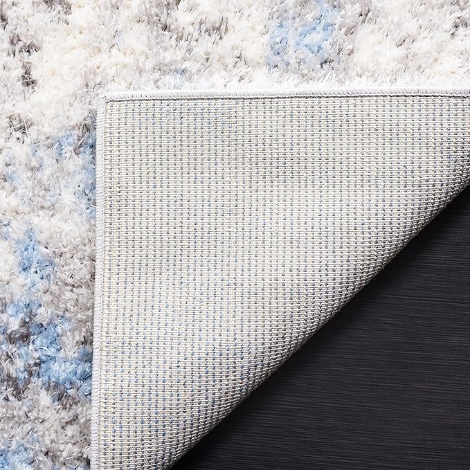 SAFAVIEH Lindsay Shag Collection Area Rug - 6'7" Square, Grey & Blue Ivory, Modern Design, 1.8-inch Thick, Ideal for High Traffic Area in Living Room, Bedroom, Dining (LNS556F-7SQ)