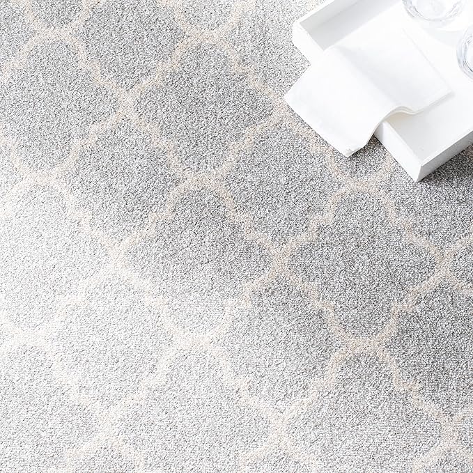 SAFAVIEH Amherst Collection Runner Rug - 2'3" x 17', Light Grey & Beige, Moroccan Trellis Design, Non-Shedding & Easy Care, Ideal for High Traffic Areas in Living Room, Bedroom (AMT422B)
