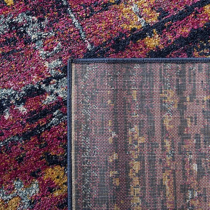SAFAVIEH Evoke Collection Area Rug - 9' x 12', Blue & Fuchsia, Oriental Medallion Distressed Design, Non-Shedding & Easy Care, Ideal for High Traffic Areas in Living Room, Bedroom (EVK275F)