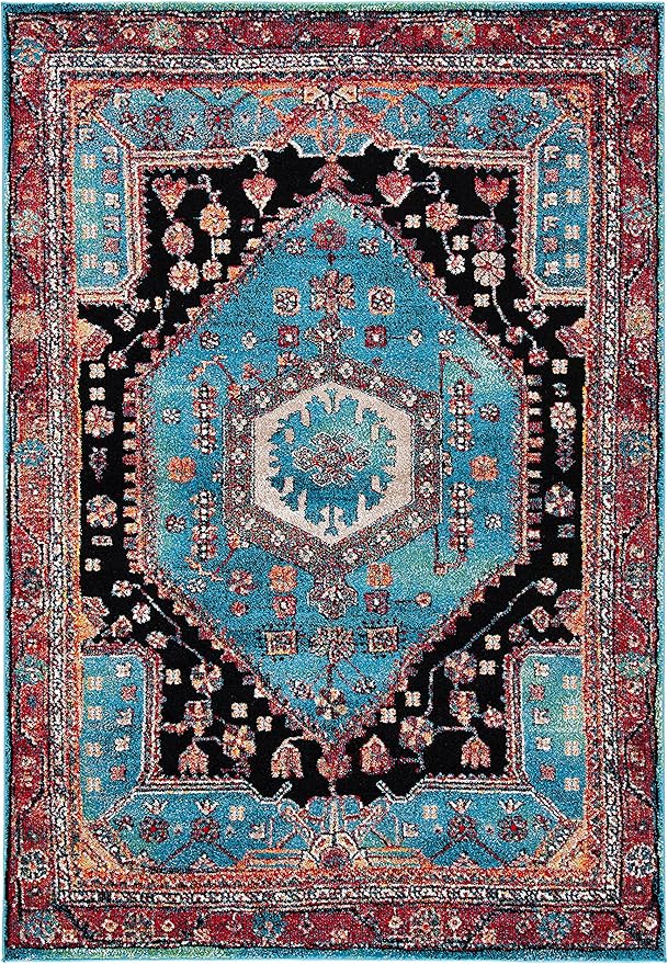 SAFAVIEH Vintage Hamadan Collection Area Rug - 5'3" x 7'6", Turquoise & Black, Traditional Oriental Design, Non-Shedding & Easy Care, Ideal for High Traffic Areas in Living Room, Bedroom (VTH204K)
