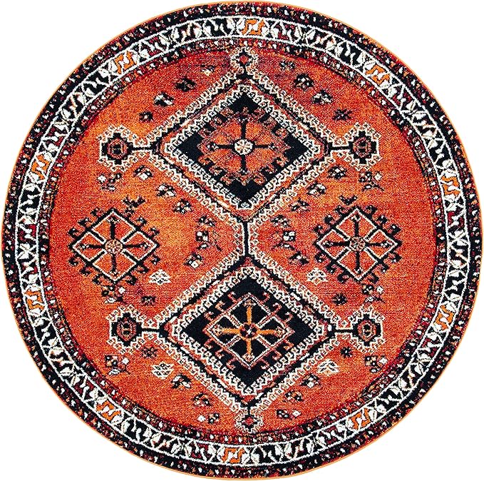 SAFAVIEH Vintage Hamadan Collection 6'7" Round Orange / Red VTH293P Oriental Traditional Persian Non-Shedding Dining Room Entryway Foyer Living Room Bedroom Area Rug