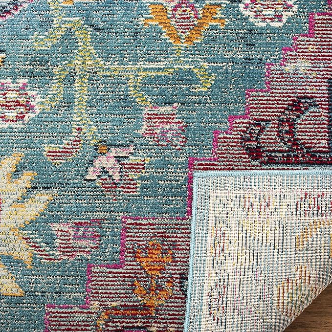 SAFAVIEH Crystal Collection Runner Rug - 2'2" x 7', Teal & Rose, Medallion Distressed Design, Non-Shedding & Easy Care, Ideal for High Traffic Areas in Living Room, Bedroom (CRS501T)