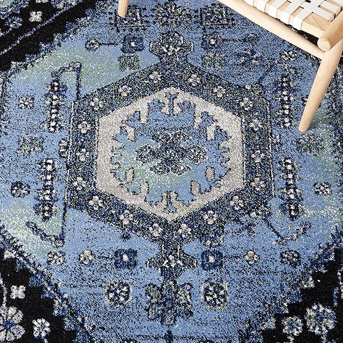 SAFAVIEH Vintage Hamadan Collection Area Rug - 9' x 12', Light Blue & Black, Traditional Oriental Design, Non-Shedding & Easy Care, Ideal for High Traffic Areas in Living Room, Bedroom (VTH204J)