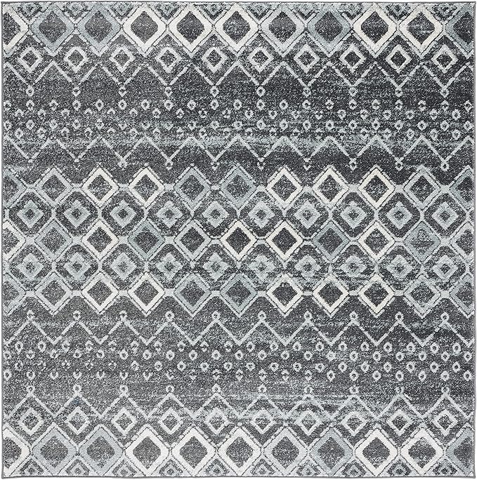 SAFAVIEH Amsterdam Collection Area Rug - 5'1" Square, Dark Grey & Light Grey, Non- Shedding & Easy to Clean, Ideal for Living Room, Bedroom, Dining Space (AMS108J)