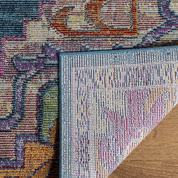 SAFAVIEH Crystal Collection Area Rug - 8' x 10', Teal & Rose, Medallion Distressed Design, Non-Shedding & Easy Care, Ideal for High Traffic Areas in Living Room, Bedroom (CRS501T)