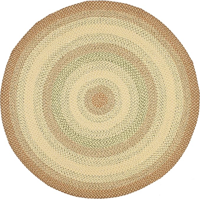 SAFAVIEH Washable Rug Outdoor Braided Collection - 4' Round, Rust & Multi, Handmade & Reversible, Non-Shedding & Easy to Clean, Ideal for Patio, Backyard, Mudroom (BRD303A)